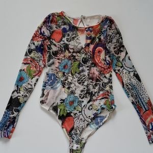 Bodysuit Sheer All Over Print Size S